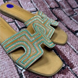 Beaded Tan Turquoise Sandals BNWT!